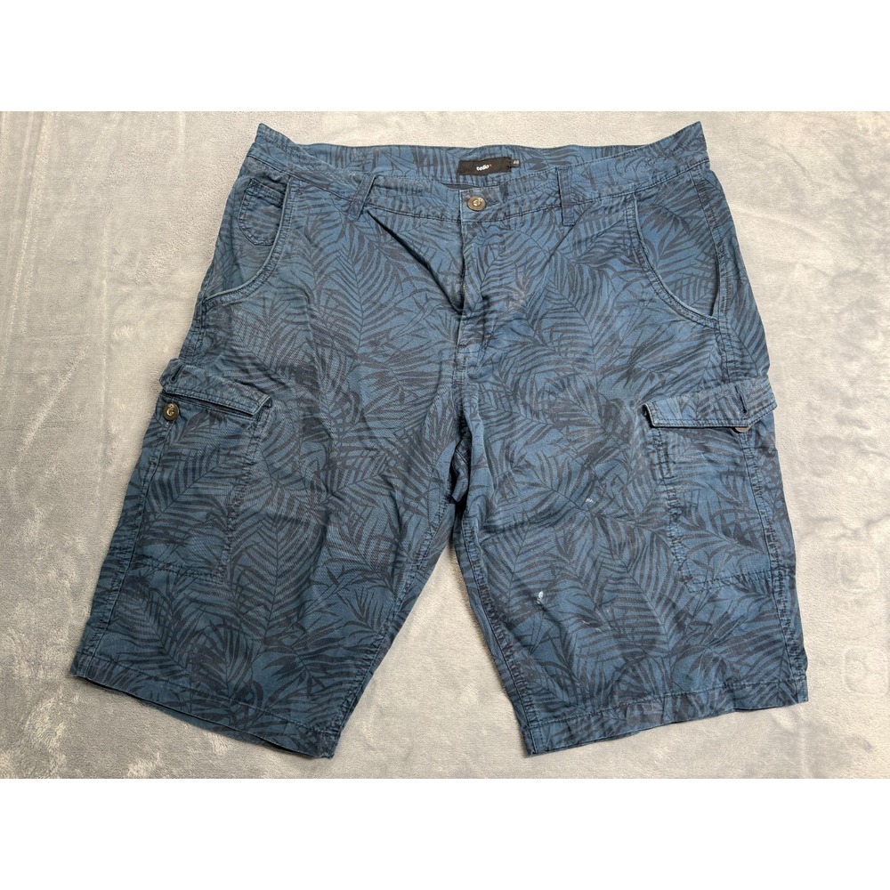 Celio Cargo Shorts Mens 38 Blue Tropical Leaf Cotton Utility Relaxed Fit Boreal